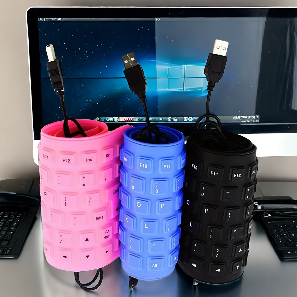 compact quiet silicone keyboard foldable waterproof usb wired   design for pc notebook laptop   travel keyboard details 0