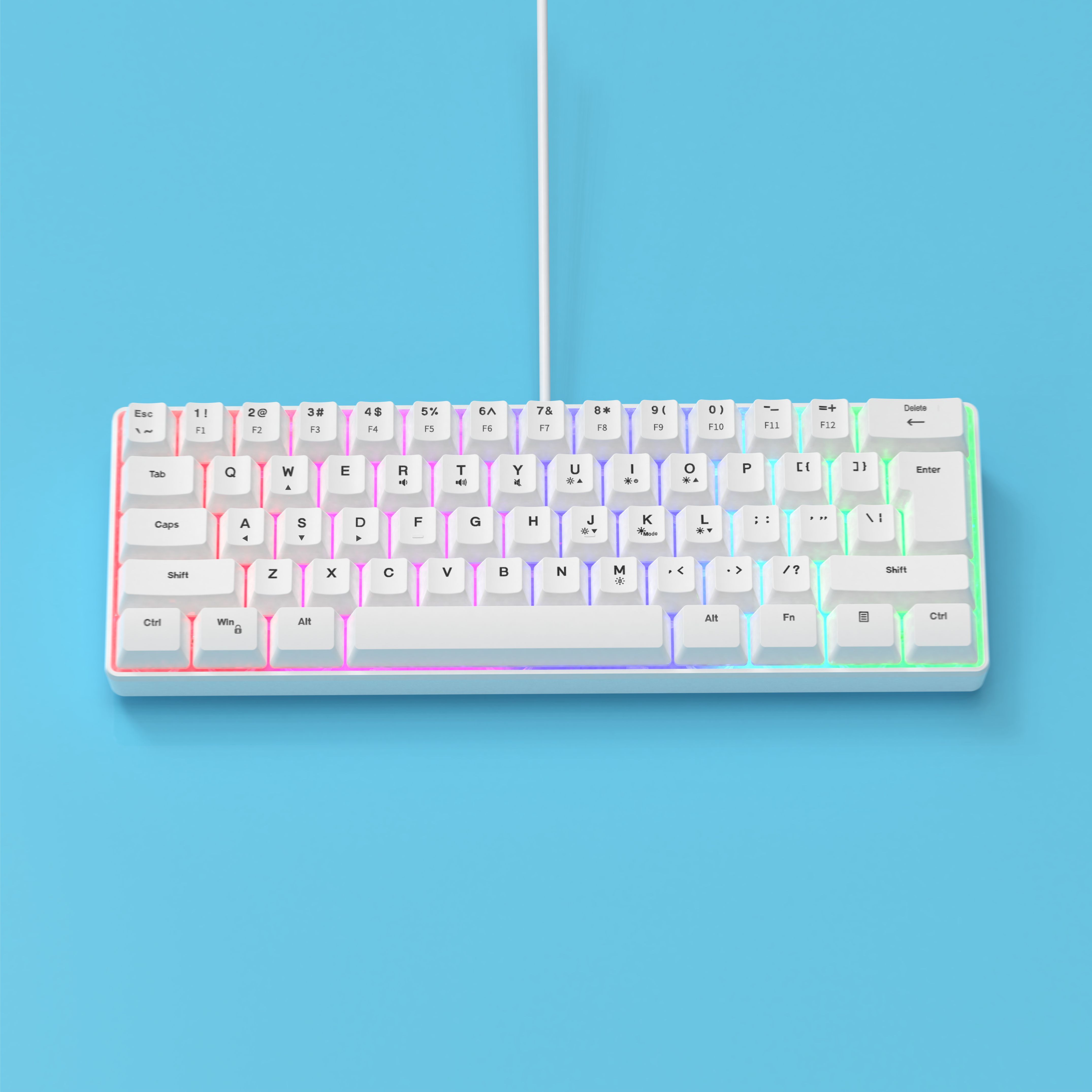 mini portable 60 white wired gaming keyboard compact 61 key rgb translucent usb keyboard color button keyboard high and transparent middle board cover flowing light changing color computer notebook desktop all in one keyboard details 5