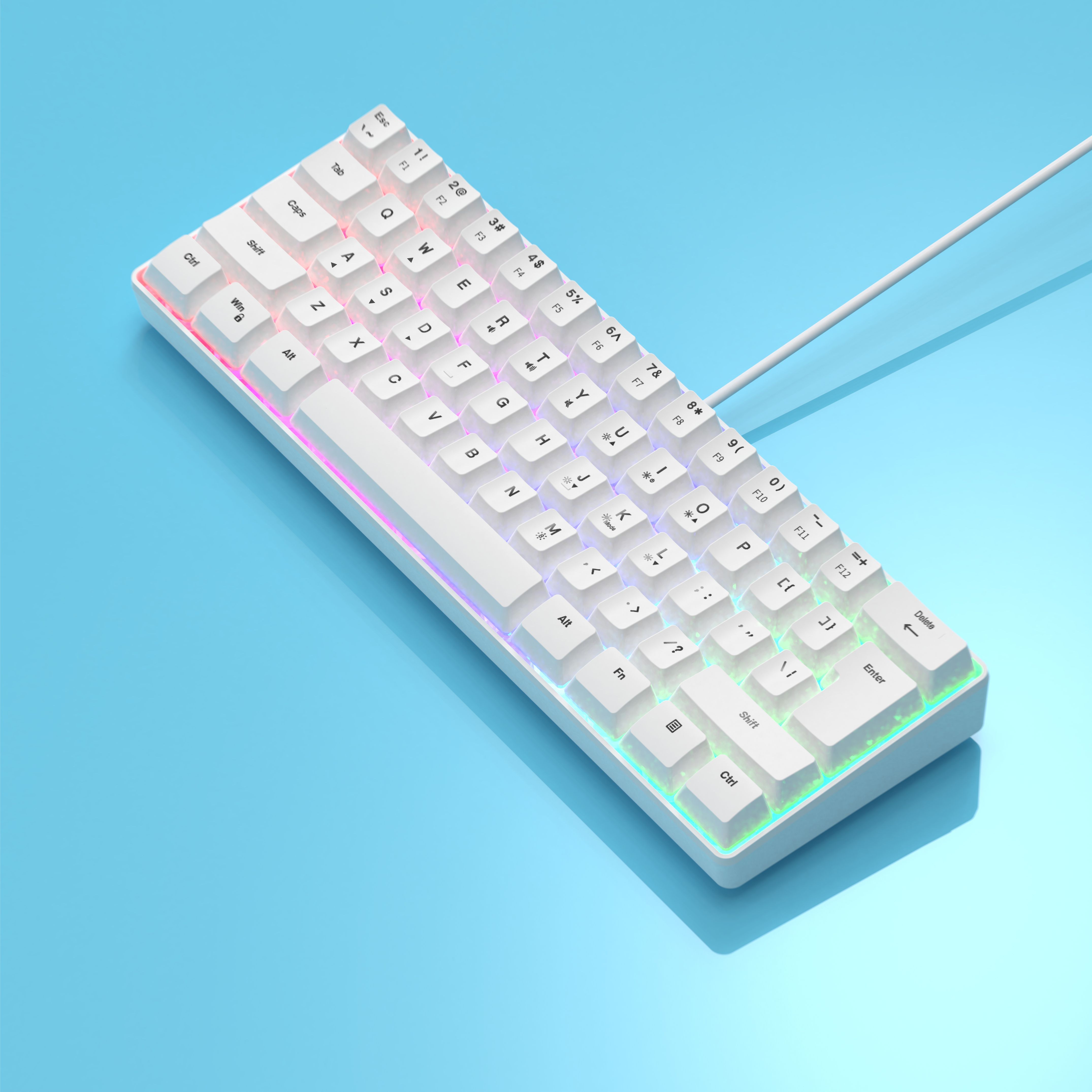 mini portable 60 white wired gaming keyboard compact 61 key rgb translucent usb keyboard color button keyboard high and transparent middle board cover flowing light changing color computer notebook desktop all in one keyboard details 6