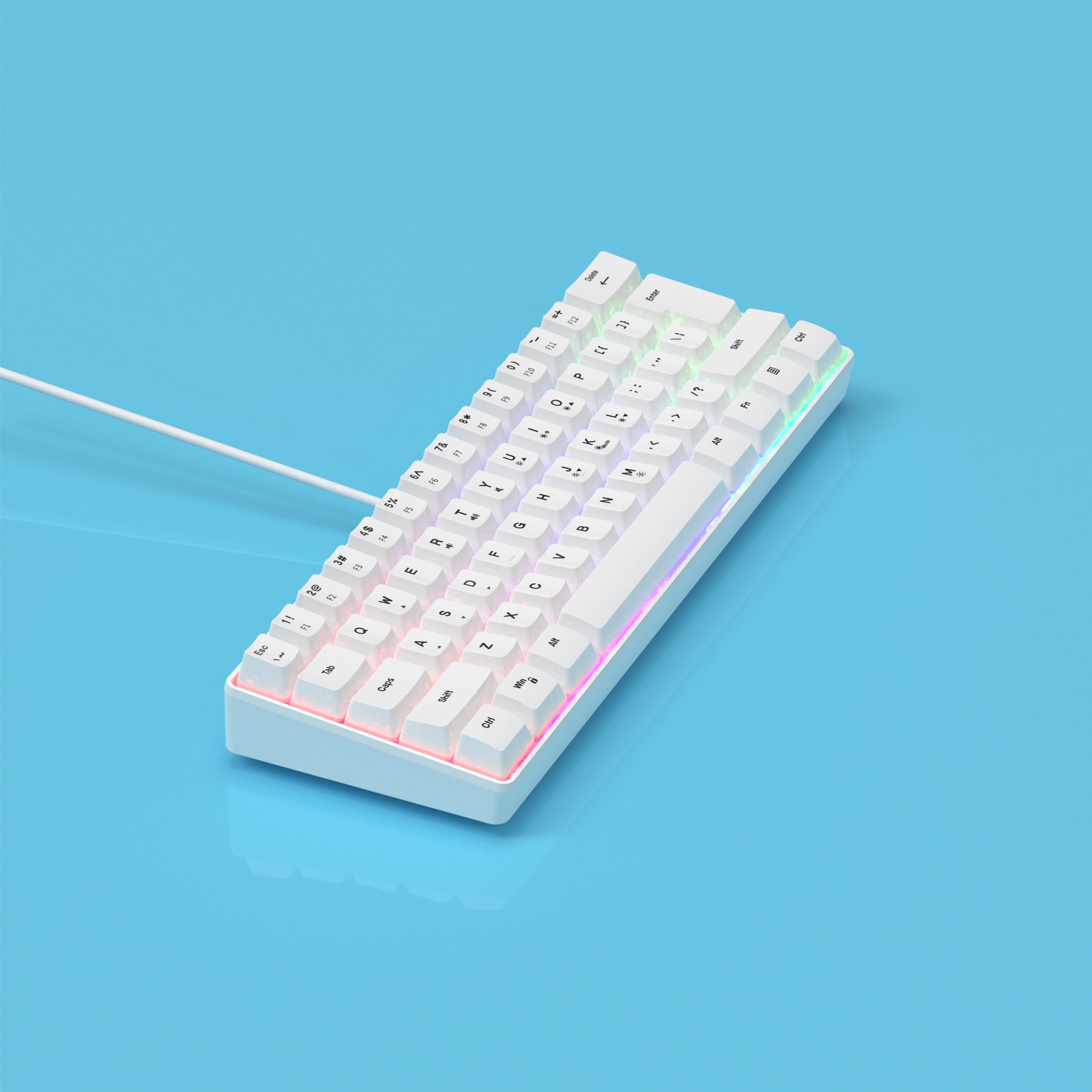 mini portable 60 white wired gaming keyboard compact 61 key rgb translucent usb keyboard color button keyboard high and transparent middle board cover flowing light changing color computer notebook desktop all in one keyboard details 7