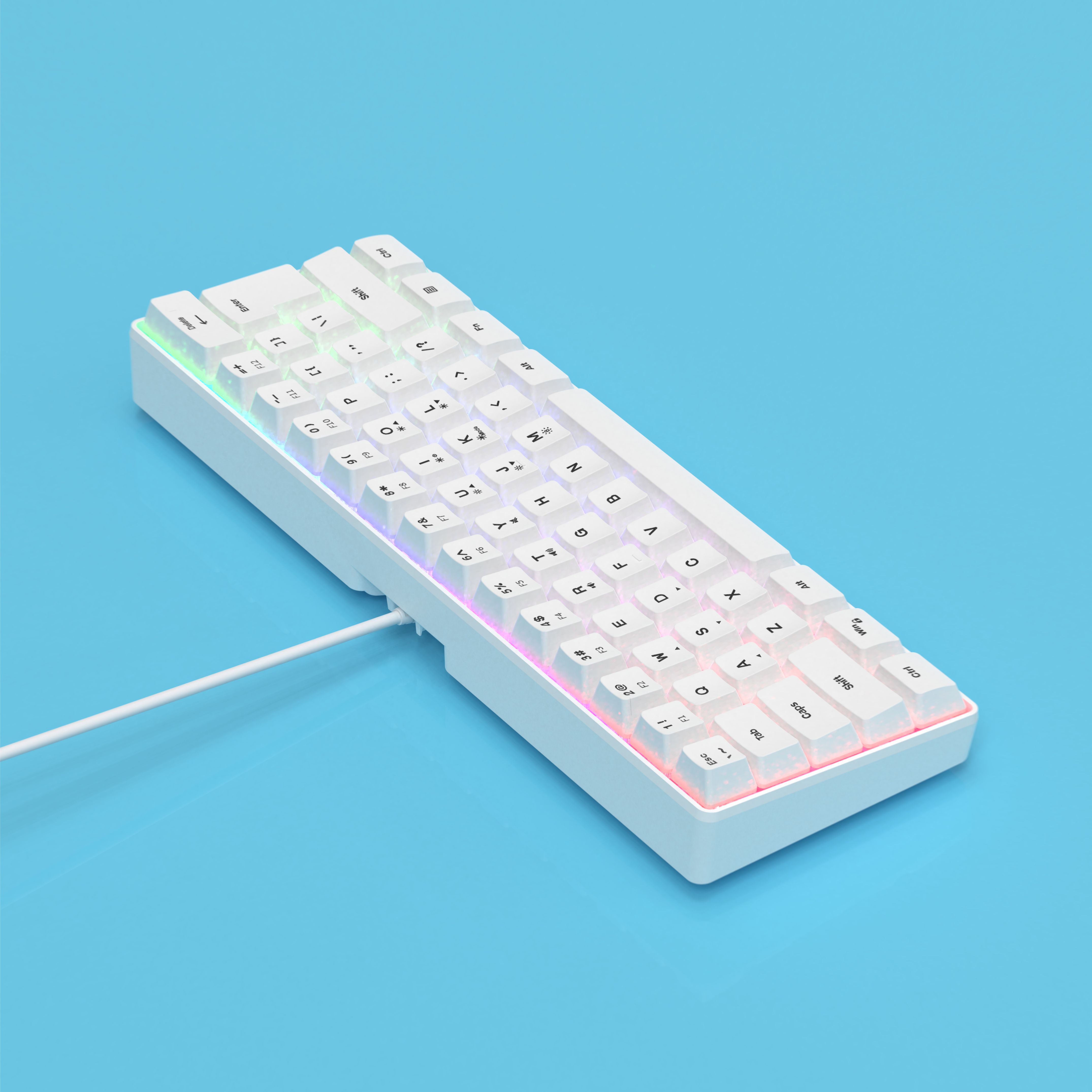 mini portable 60 white wired gaming keyboard compact 61 key rgb translucent usb keyboard color button keyboard high and transparent middle board cover flowing light changing color computer notebook desktop all in one keyboard details 8