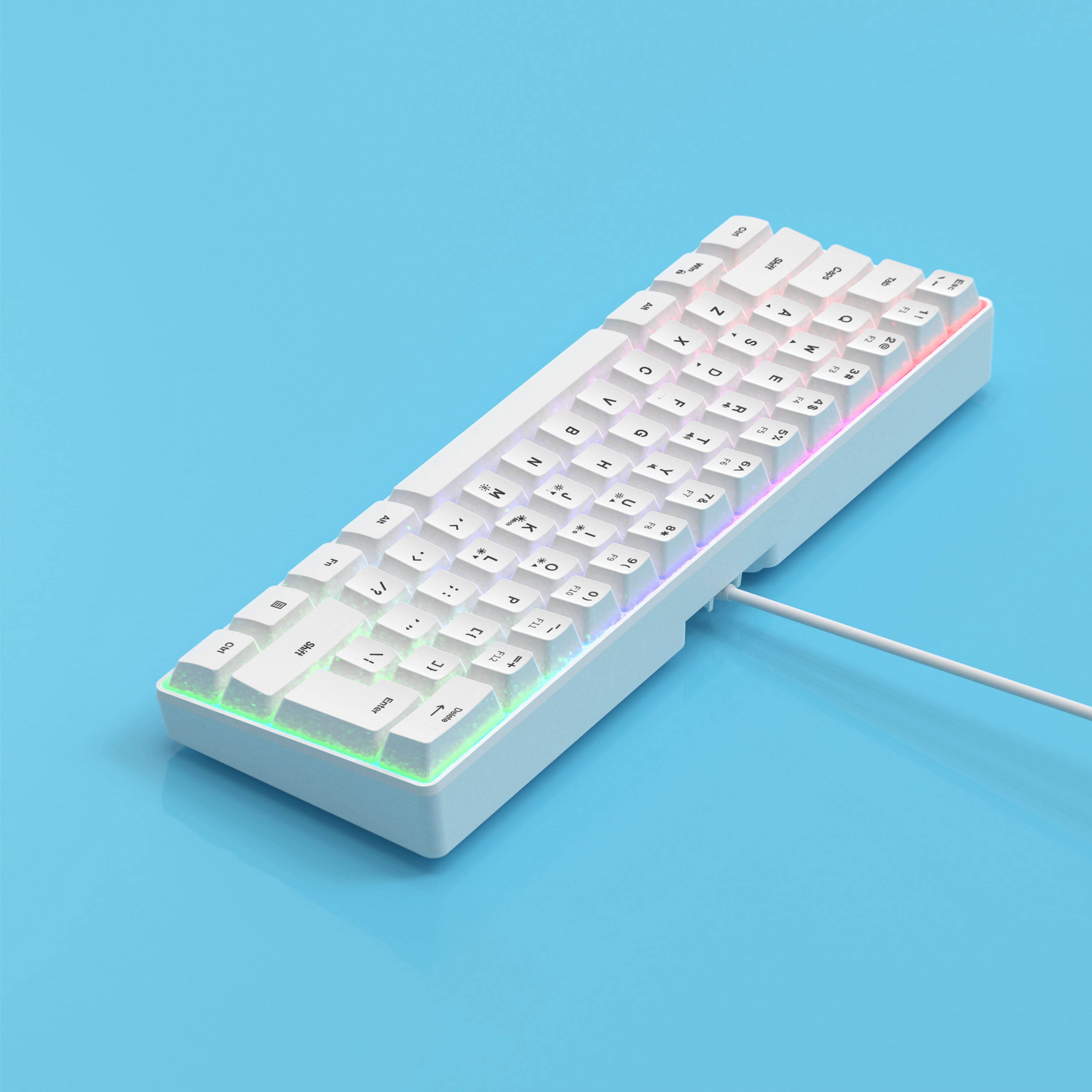 mini portable 60 white wired gaming keyboard compact 61 key rgb translucent usb keyboard color button keyboard high and transparent middle board cover flowing light changing color computer notebook desktop all in one keyboard details 9