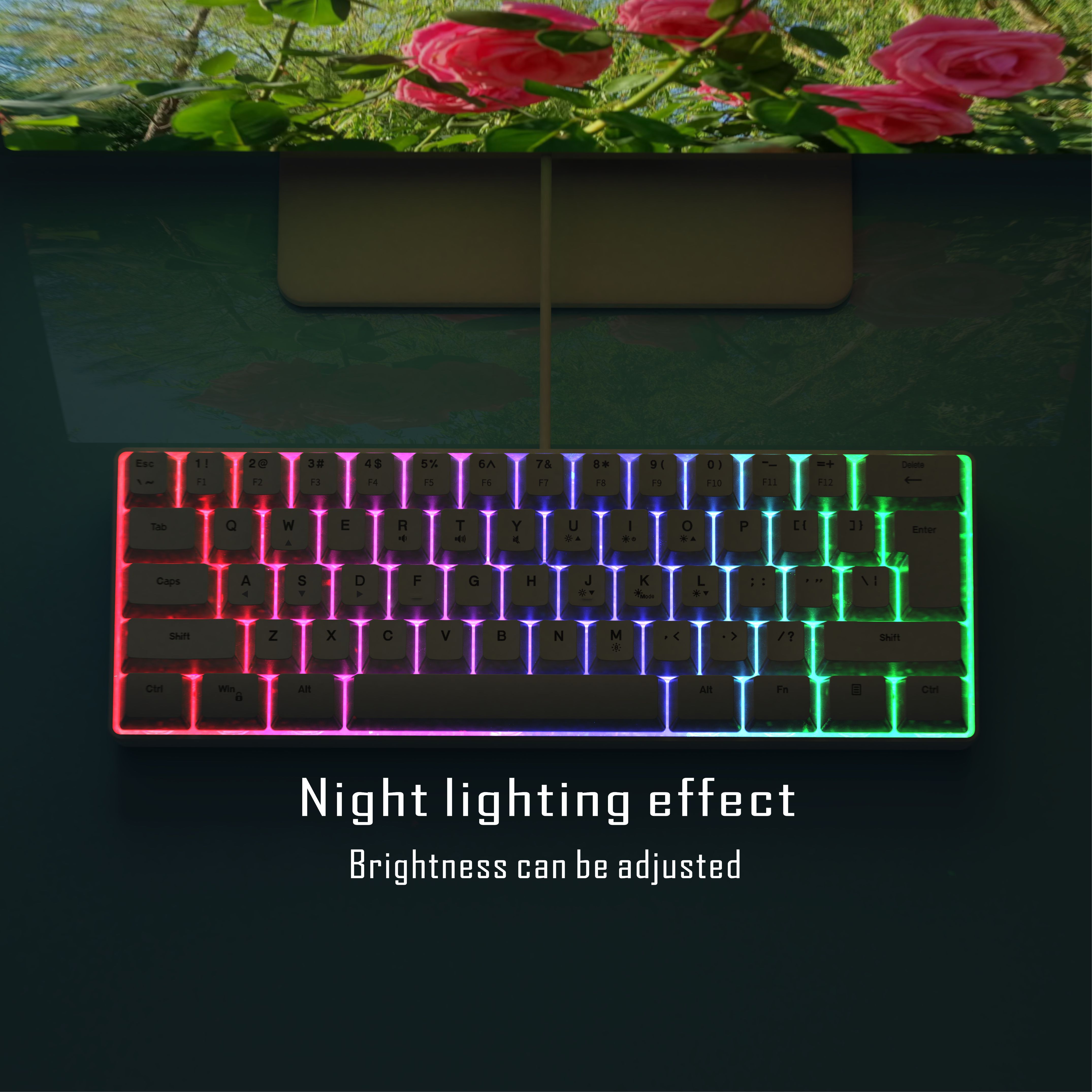 mini portable 60 white wired gaming keyboard compact 61 key rgb translucent usb keyboard color button keyboard high and transparent middle board cover flowing light changing color computer notebook desktop all in one keyboard details 13