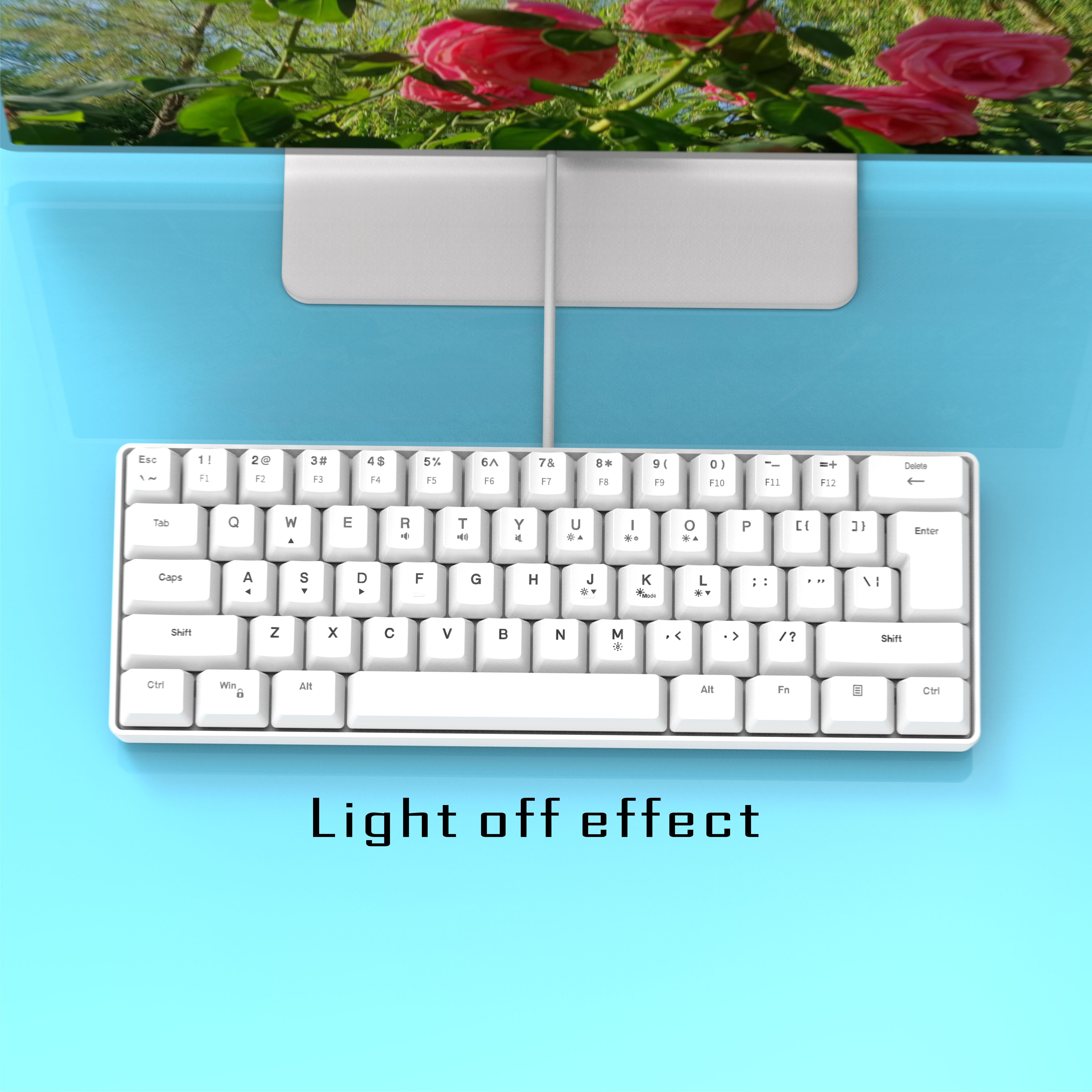 mini portable 60 white wired gaming keyboard compact 61 key rgb translucent usb keyboard color button keyboard high and transparent middle board cover flowing light changing color computer notebook desktop all in one keyboard details 14