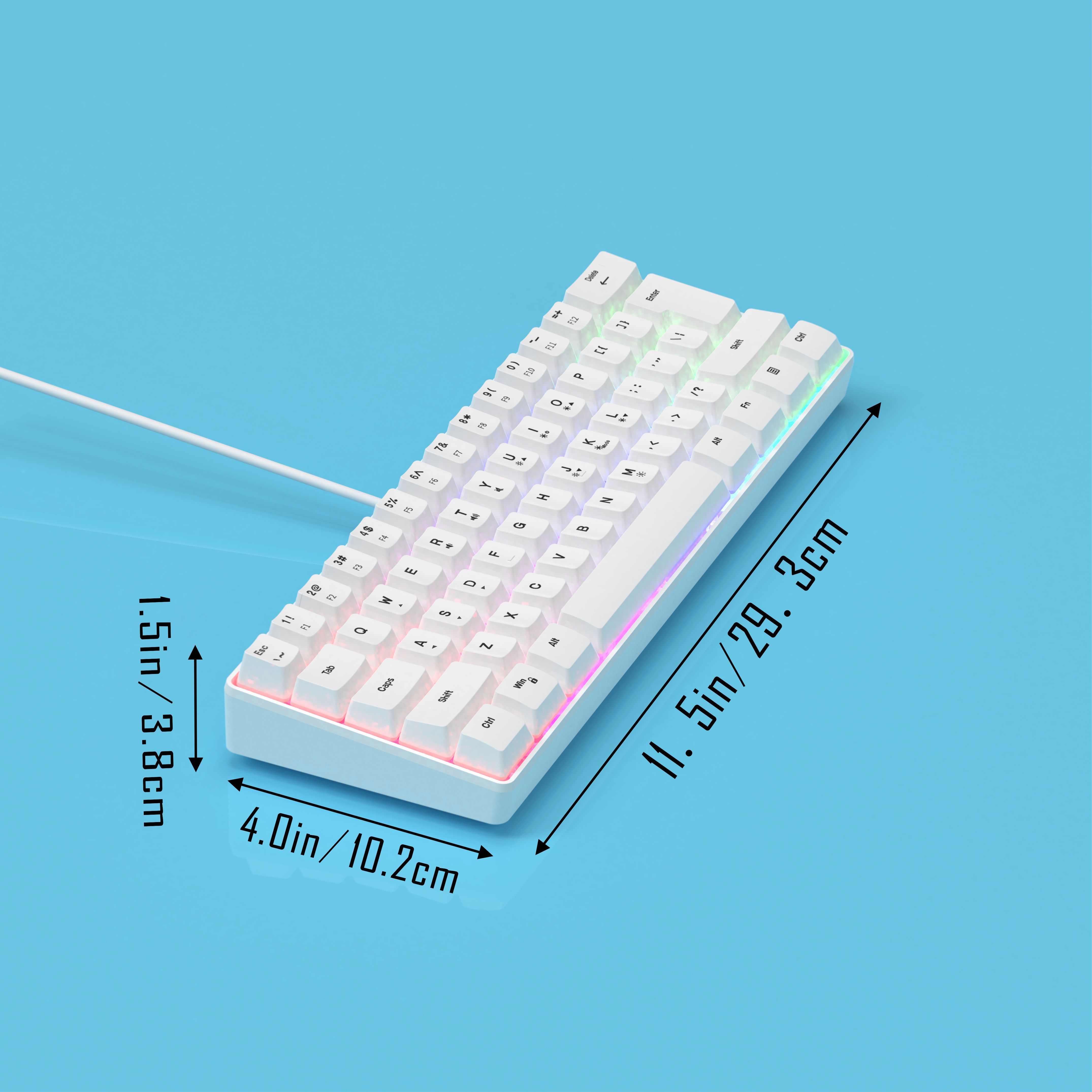 mini portable 60 white wired gaming keyboard compact 61 key rgb translucent usb keyboard color button keyboard high and transparent middle board cover flowing light changing color computer notebook desktop all in one keyboard details 15