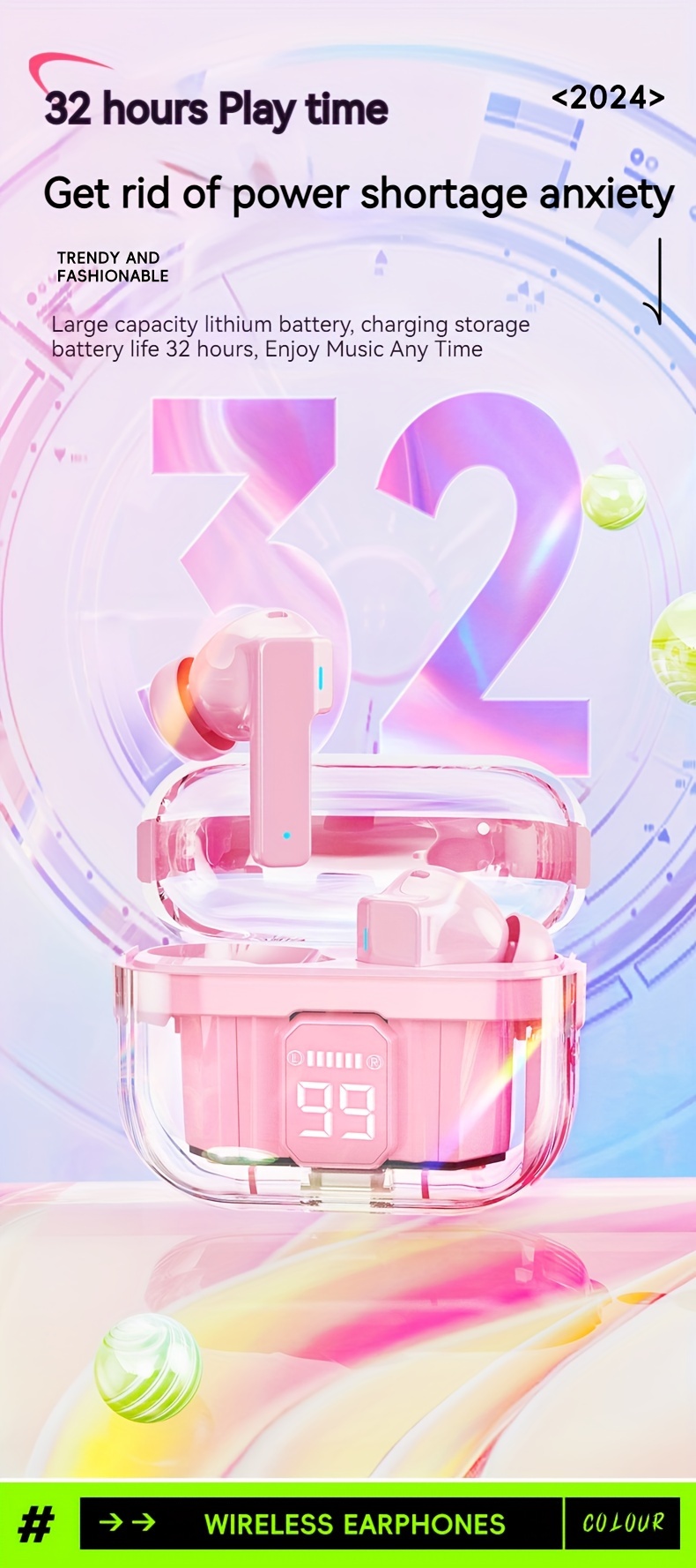 2024 new wireless earphones with long   noise cancellation and led display   size details 3