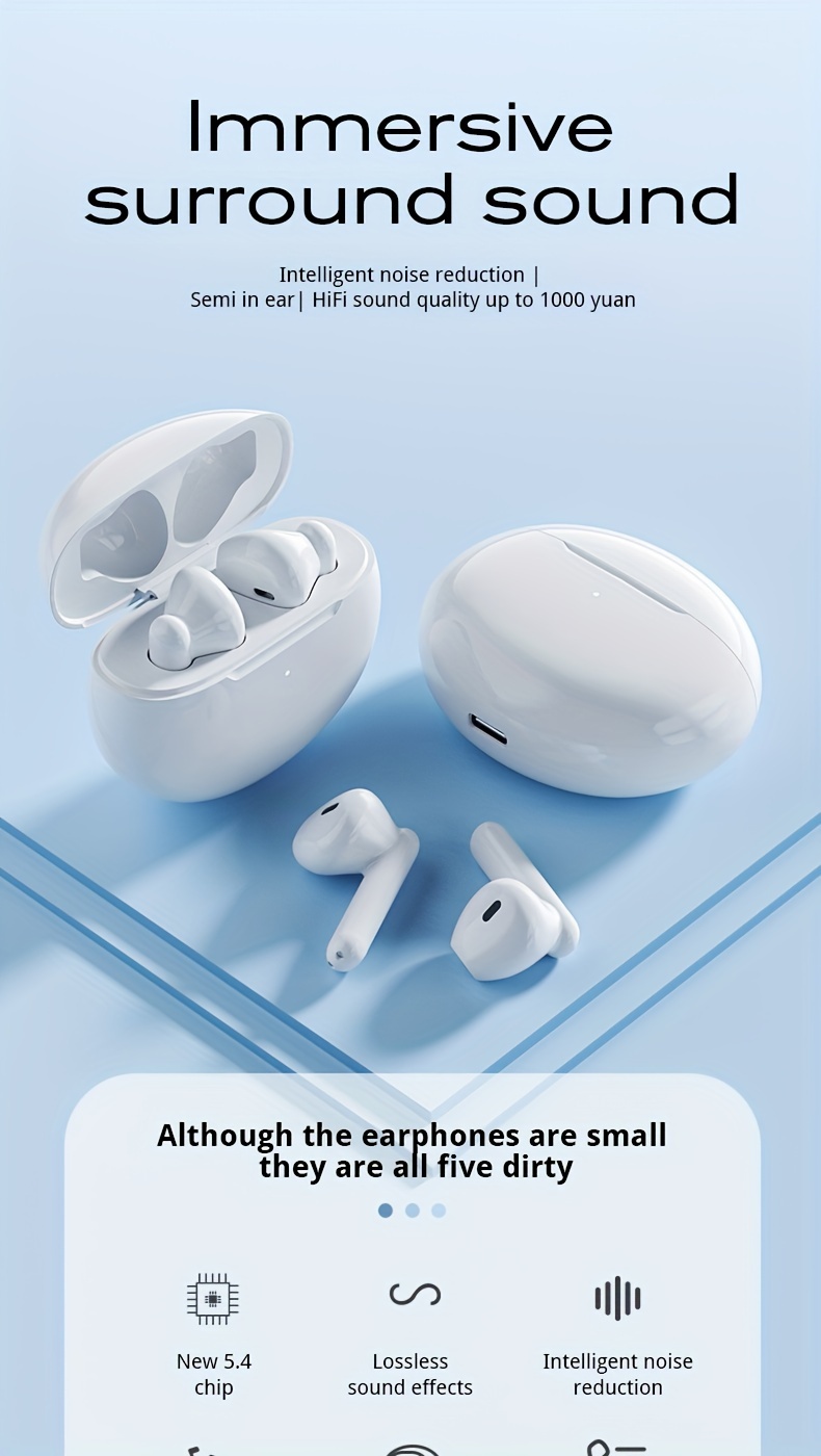 tws in ear wireless 5 2 headphones sports headset stereo mobile   stereo music and microphone touch low latency gaming earphones earbuds with charging case   for android ios system white details 0