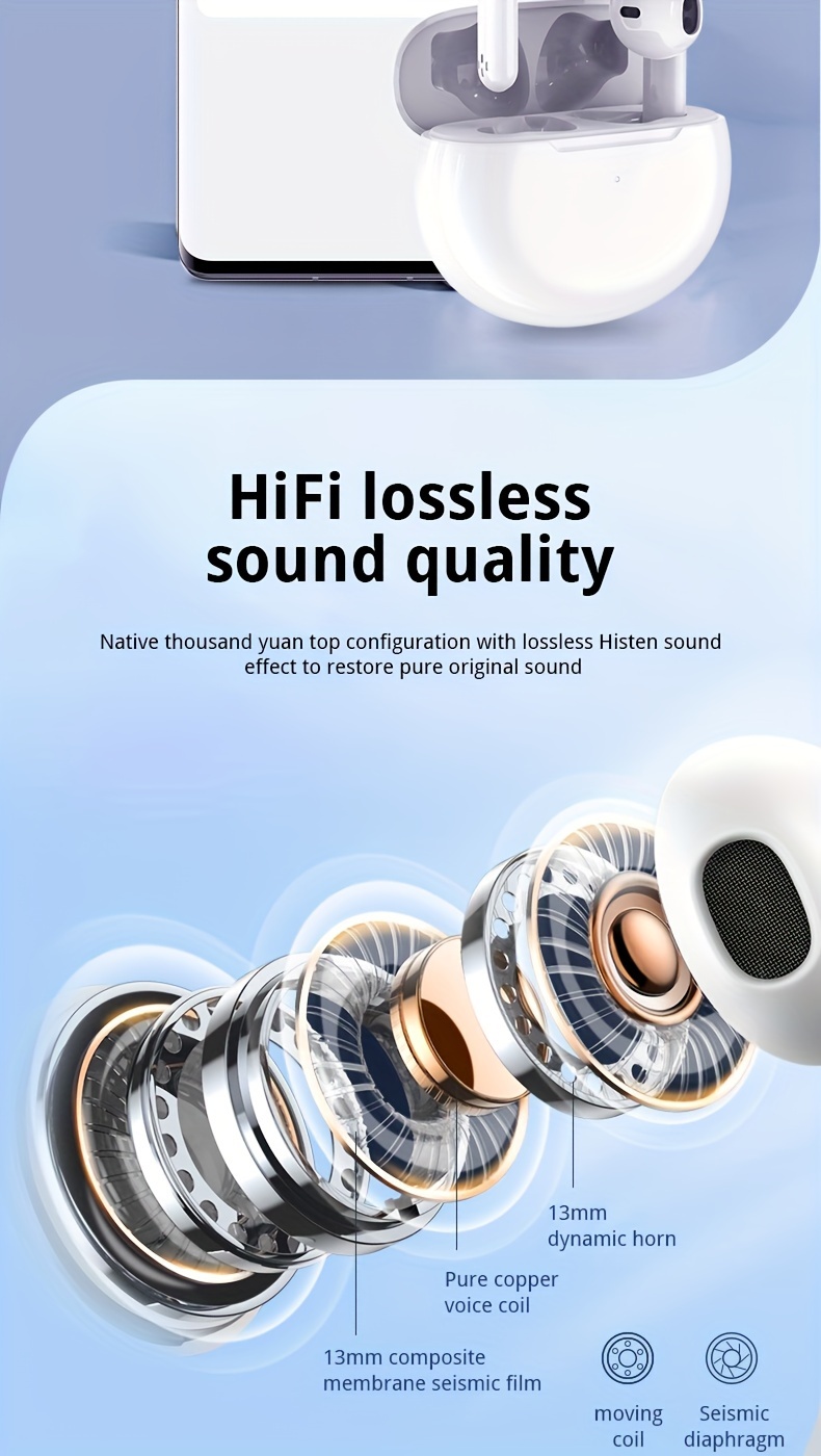 tws in ear wireless 5 2 headphones sports headset stereo mobile   stereo music and microphone touch low latency gaming earphones earbuds with charging case   for android ios system white details 4