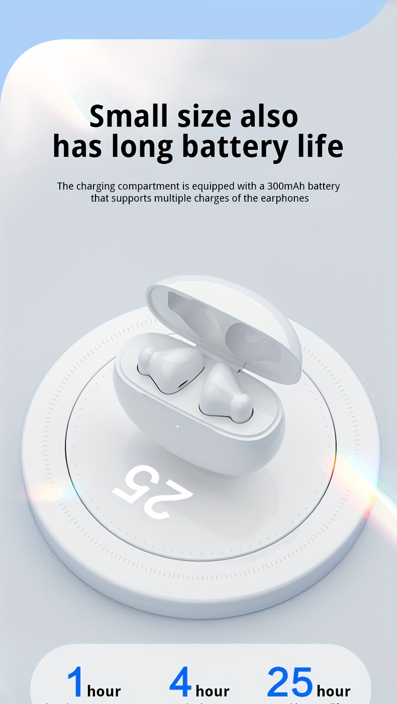 tws in ear wireless 5 2 headphones sports headset stereo mobile   stereo music and microphone touch low latency gaming earphones earbuds with charging case   for android ios system white details 5